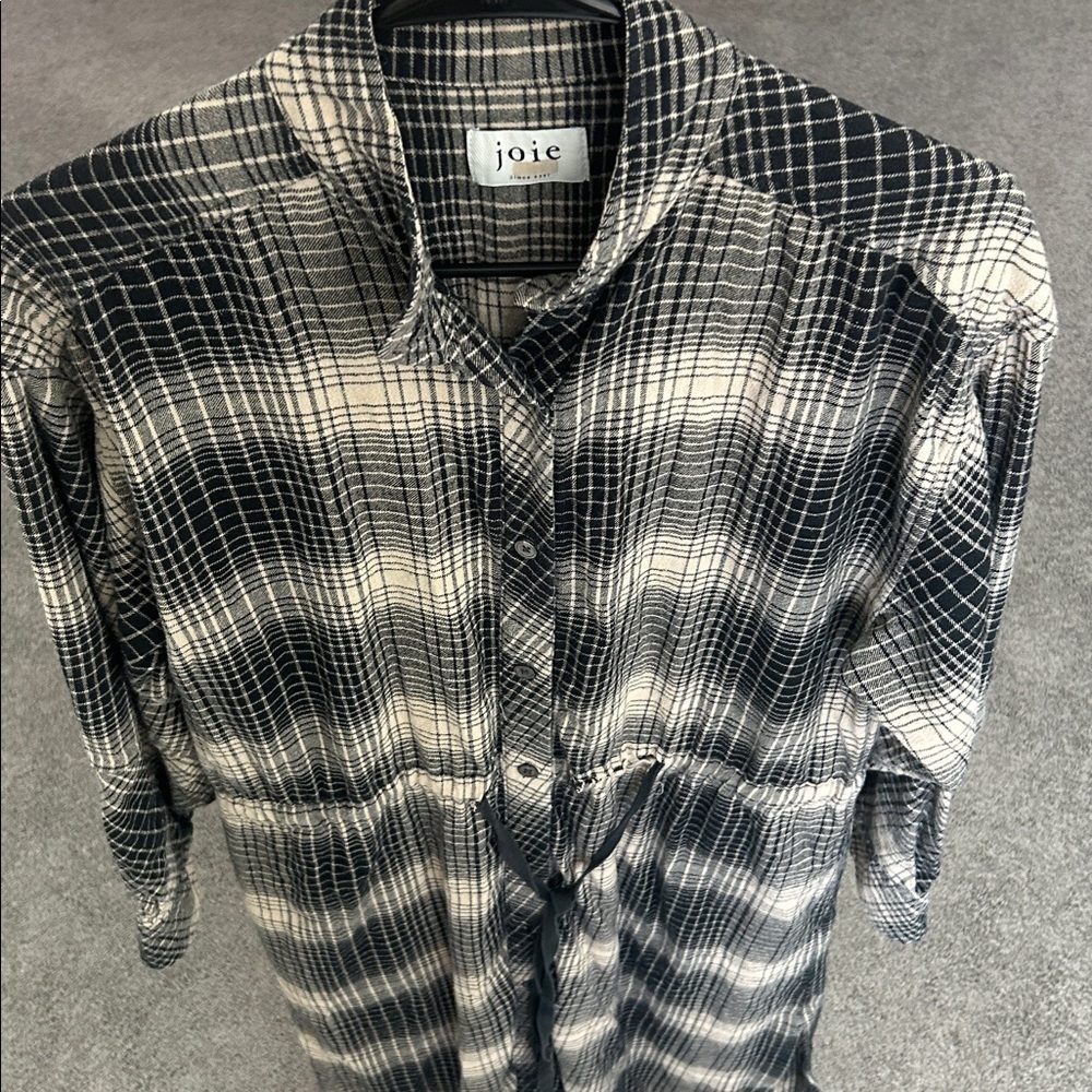 Joie Ardine Plaid Shirtdress, Black and Cream Checkered Dress - Picture 6 of 10